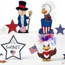 Yousoontic 4 Pcs 4th of July Table Decorations Patriotic Wood Table Sign Red White Blue Wood Tables Centerpieces with Eagle Uncle Pattern Star Tiered Tray Decor for 250th Anniversary Independence Day