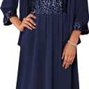 GRACE KARIN Wedding Guest Dress,Mother of The Bride Dresses,Two Piece Formal Sequin Dress with Jacket Tea Length (Medium, Navy Blue)