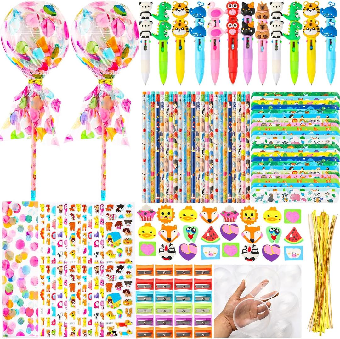 24Pack Giant Lollipop Return Gifts for Birthday Party, Giant Lollipop with Pencils, Stickers, Erasers, 4-in-1 Pen, for Classroom School Exchange Party Supplies