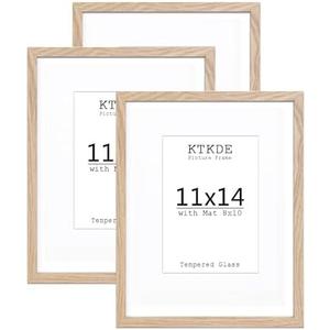 KTKDE 11x14 photo frames Set of 3 8 × 10 mats or 11x14 without MATS MDF covered wood grain paper frame, real glass 11 by 14 Studio Gallery Wall Art poster frame the best gift