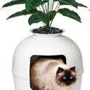 Secret Litter Box by Bundle & Bliss - Hidden Litter Box Enclosure, Patented Design with Odor Control, Includes Faux Plant, Carbon Filter and Real Stones Vivid White