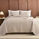 Sanracie Oversized King Quilt Bedspreads 128"x120" for Extra Bed, 100% Cotton California King Coverlet Quilt Set Linen Colored 3Pcs Lightweight Extra Large King Bed Quilt for All Season, Extra Wide Super King