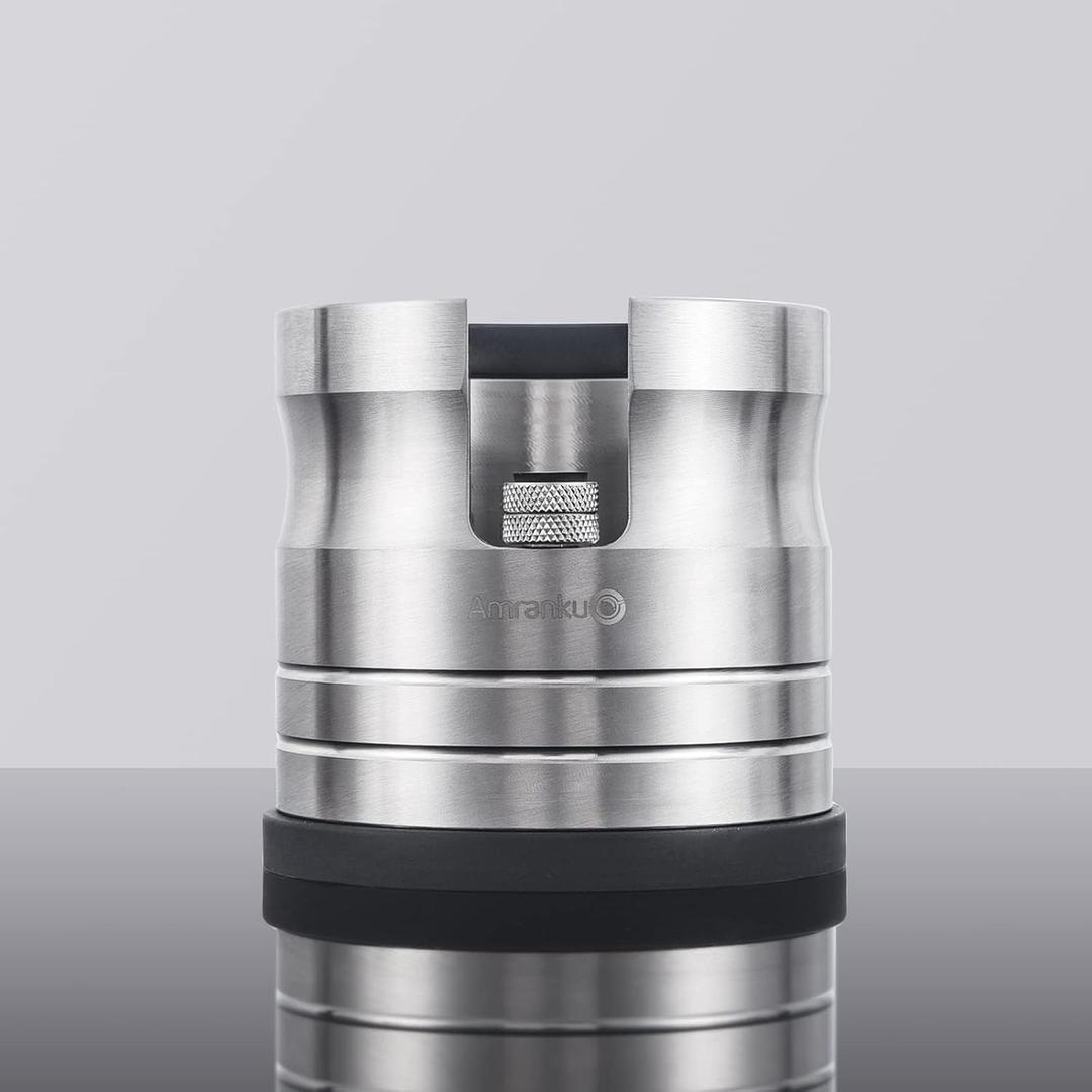 Portafilter Holder - Espresso Tamping Station Crafted from Solid 304 Stainless Steel for Most 58mm Portafilters with Adjustable Height Screw | Stable and Efficient Puck Preparation