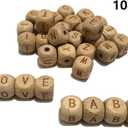 104pcs Wood Alphabet Letter Beads 12mm Mix Natural Square Beech Wooden Letter Beads for Jewelry Making Name DIY Beading Necklace