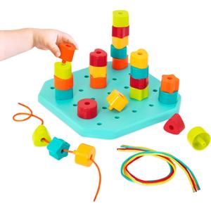 Battat  Toddler Peg Board  Stacking Peg Board Set  Fine Motor Skills Toy  Therapy Toy, 31 Pcs  2 Years +  Count & Match Pegboard