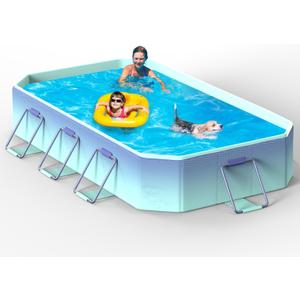 Foldable Kiddie Pool 113" x 65" x 19" Reinforced Sidewalls for Stability Non-Inflatable Collapsible Large Pool Dog Bathtub Portable Indoor Outdoor Glacial Blue Framed Swimming Pools
