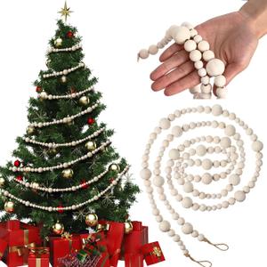 Syhood 2 Pcs 13.6 Feet Christmas Wooden Beads Garland for Christmas Tree Wood Bead Garland Decor Boho Beads Wall Hanging Garlands for Xmas Tree Farmhouse Country Holiday Decoration(Wood Color)