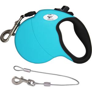 16ft Retractable Dog Leash for Medium Breed Dogs up to 44 lbs with a Detachable Chew Proof Extender Wire Ropes (Blue M)