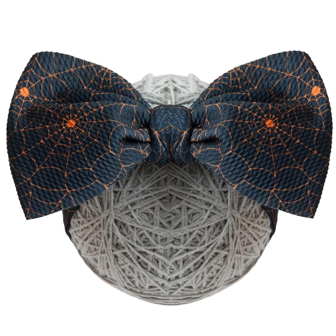 2 x Halloween 7in*5in Baby Girl Bows Large Double Bows Headband with Handmade Stretchy Hairbands for Newborn/Infant bows (Spider Web--Black)