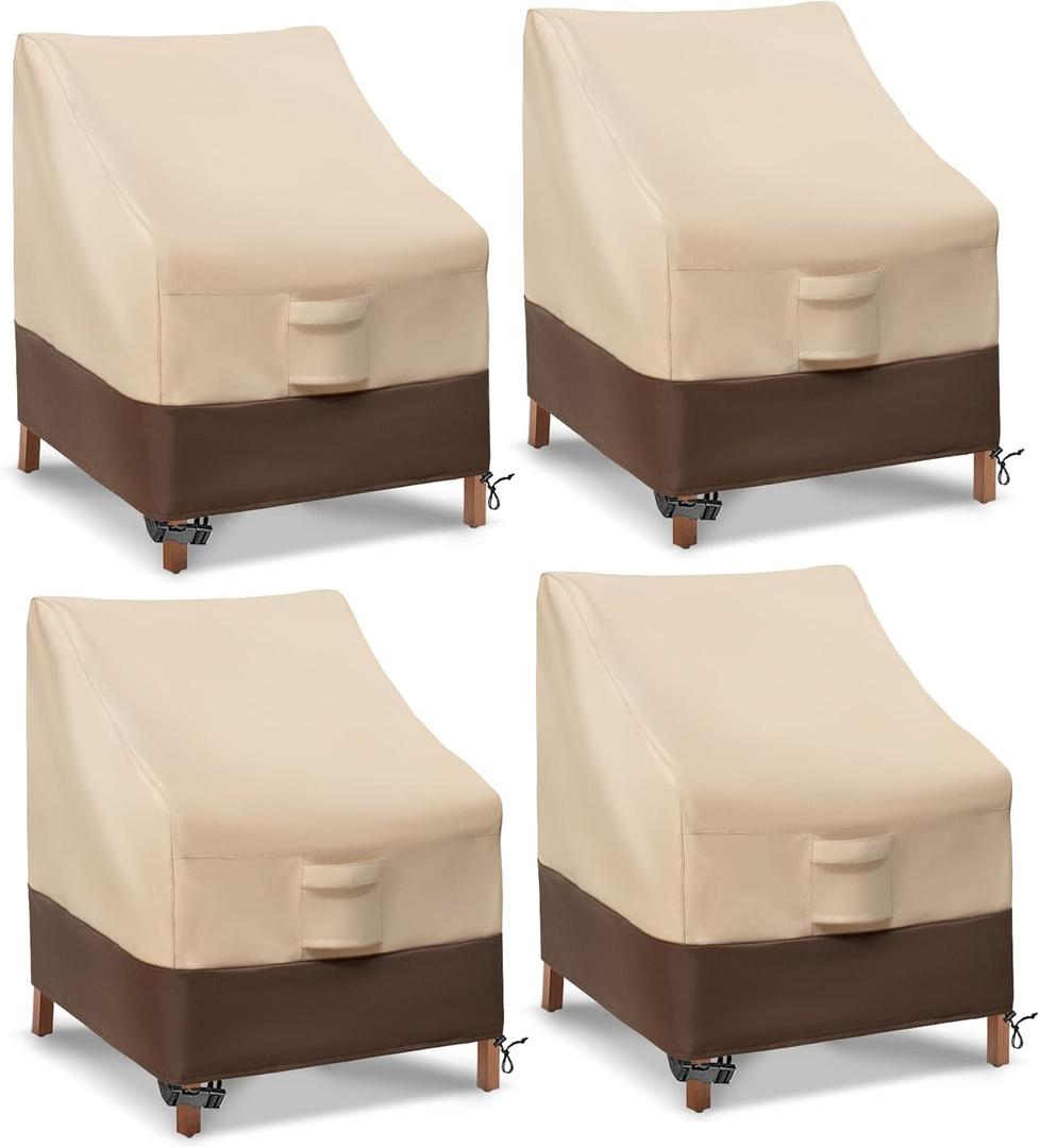 Patio Chair Cover for Outdoor Furniture, 600D Heavy Duty Oxford Cloth Chair Covers Waterproof, Heavy Duty Deep Seat Outdoor Chair Cover Set of 4 (Beige/Brown, Medium)