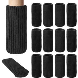 16 PCs Furniture Leg Socks - High Elastic Knitted Chair Leg Floor Protectors, Black Thickening Chair Leg Covers Set, Move Easily and Reduce Noise