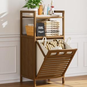 Bamboo Tilt Out Laundry Hamper Cabinet with Removable Bag, Walnut, 16 gallons