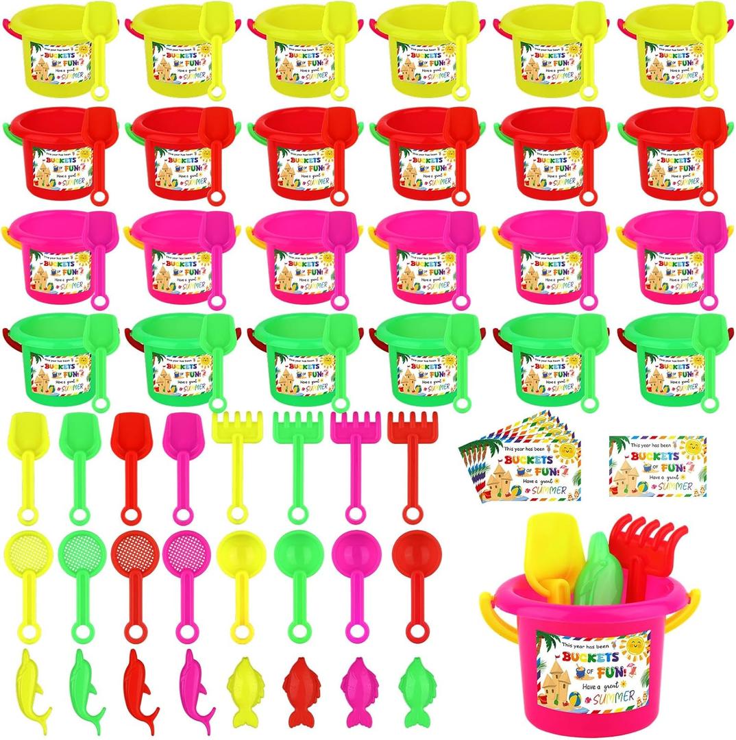 24Sets Summer Beach Gifts End of Year Gifts for Students Mini Sand Bucket Shovel Sand Molds Set Preschool Graduation Gifts Class Classmate Present for Students Classroom Party Favor