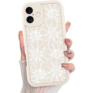 MZELQ for iPhone 16 Plus Case, Silicone Sunflower Floral Flower Cute Pattern, Camera Protection Soft Slim Shockproof for Girls Women -White