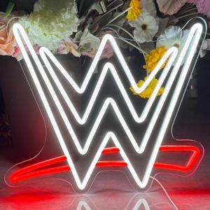 Fatmoon Wrestling Neon Sign, LED Neon Light Up Sign for Wall Decor, Man Cave, Game Room, Bedroom, Birthday Gifts, Competition Party, USB Powered, White+Red, 15.7 x 13.7 inches, Acrylic