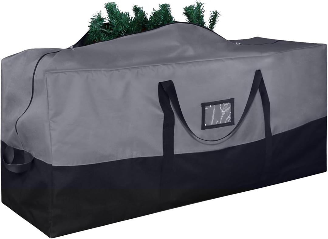 Christmas Tree Storage Bag, 600D Oxford Extra Large Moving Bags, Fits Up to 9 Ft Artificial Trees, Skeleton Storage, Waterproof Christmas Decorations Storage Bags with Zippers & Card Slot (GRAY & BLACK)
