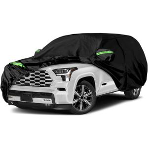 Waterproof Car Cover Compatible with Toyota Sequoia 2001-2025, Black 210T All Weather Inside Cotton Cover with Door Zippers for Snow Rain Dust Outdoor Protection