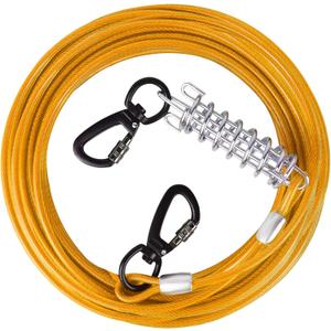 Steel Wire Dog Runner for Yard: 10/15/20/25/30 FT Durable Yellow Dog Chains; Up to 165 Lbs; Holds Large Dogs; Superior Clips