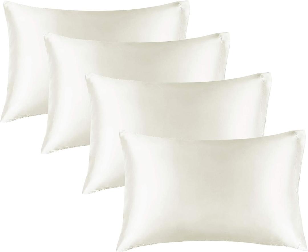 BEDELITE Satin Pillowcase for Hair and Skin, Super Soft Similar to Silk Pillow Cases 4 Pack with Envelope Closure, Cooling Pillowcases for Women Men (20"x26" Standard Size, Ivory)