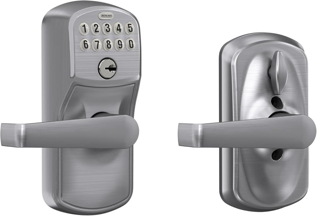 SCHLAGE Brushed Chrome FE595CS V PLY 626 ELA Plymouth Light Commercial Electronic Keypad Lock with Elan Lever(Satin Chrome) (Standard)