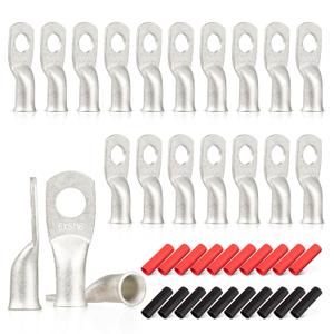 RED WOLF 20PCS 6 AWG-5/16 Marine Grade Wire Lugs, Tinned Copper Ring Terminal Connectors Ends W/3:1 Dual Wall Adhesive Heat Shrink Tubing, Heavy Duty Anti-Rust Battery Cable Ends