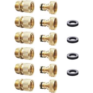 Garden Hose Quick Connector Water Hose Qucik Connect Garden Hose Connectors Brass Hose connectors Water Quick Connect Fittings 3/4" Inch GHT Solid Brass 6 Sets(6pcs Male Coupling 6pcs Female Nipple)