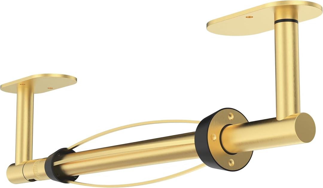 Paper Towel Holder Under Cabinet, Single Hand Operable Roll Holder with Damping Effect,Self-Adhesive or Drilled SUS304 Stainless Steel for Kitchen Bathroom,Gold