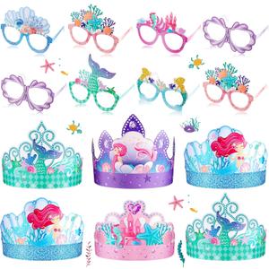 Gueevin 40 Pcs Mermaid Birthday Decorations Mermaid Party Hats Mermaid Party Favors Mermaid Themed Paper Eyeglasses Mermaid Crowns Mermaid Party Decorations Hats for Birthday Party Decor