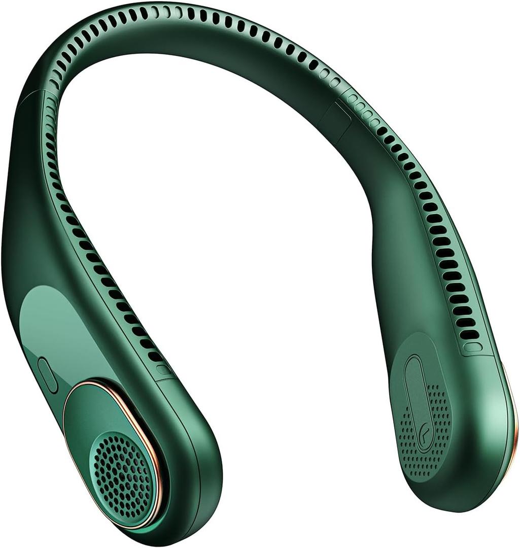 SWEETFULL Portable Neck Fan 360 Cooling Bladeless Personal Fan | No Hair Twisting - 4000mAh USB Rechargeable Wearable Fan for Travel, Birthday Gifts for Men, Women, Mom, and Dad (A3 Green)