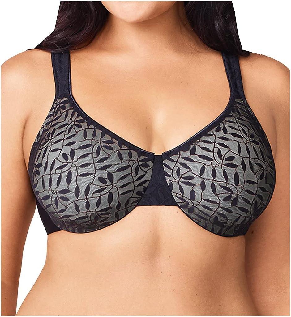 Olga Women's Sheer Leaves Minimizer Bra (42DD, Rich Black/Gray Contrast)