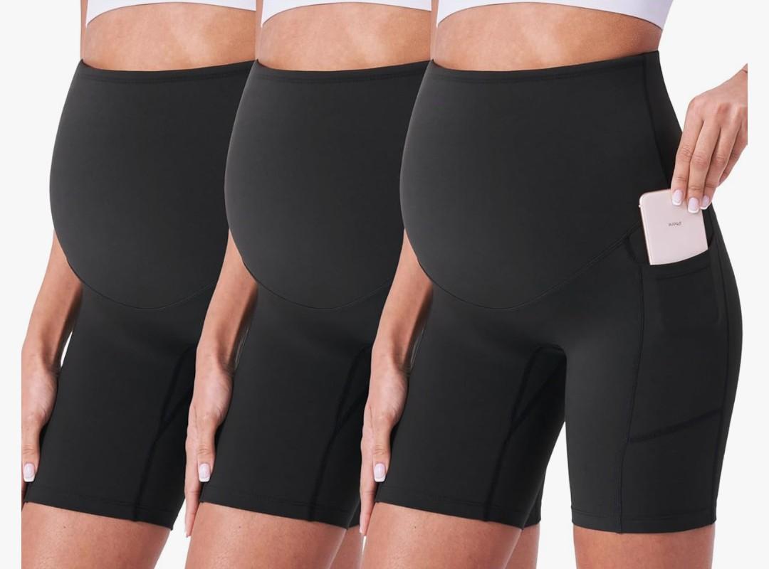 POSHDIVAH 3 Pack Maternity Biker Shorts Over The Belly Summer Comfy Pregnancy Yoga Active Workout Athletic Short Pants 5"/8" S