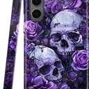 Dual Guard Case for Samsung Galaxy S25 5G, Heavy Duty Dual-Layer Shockproof Protective Phone Case,Purple Rose Skull