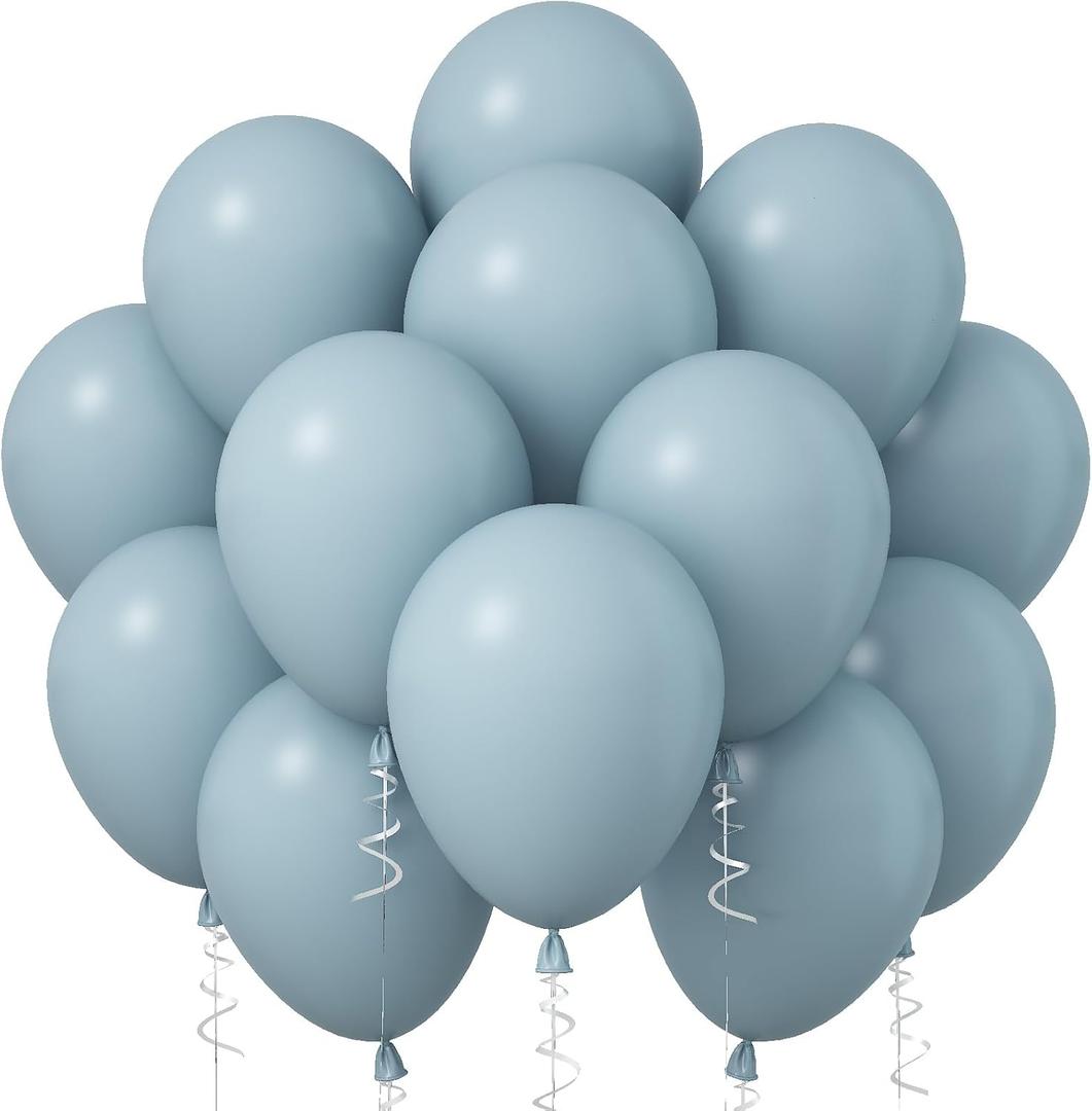 Blue Balloons, 12 Inch 30 Pcs Pale Aqua Blue Balloon Muted Dusty Blue Latex Balloons Matte Retro Powder Light Blue Helium Balloons for Birthday Boho Baby Shower Bachelorette Party Decorations