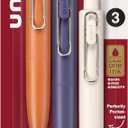 uni one P Retractable Gel Pens, Micro Point (0.5mm), Mandarin, Grape, and Yogurt Barrels, Black Ink, 3 Pack