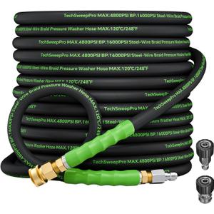 3/8" 4800PSI Pressure washer hose 50ft for cold and hot water Max 248F with 3/8"quick connect Kink resistant Steel Wire Braided Power Washer Hose with M22 14mm AdapterGreen