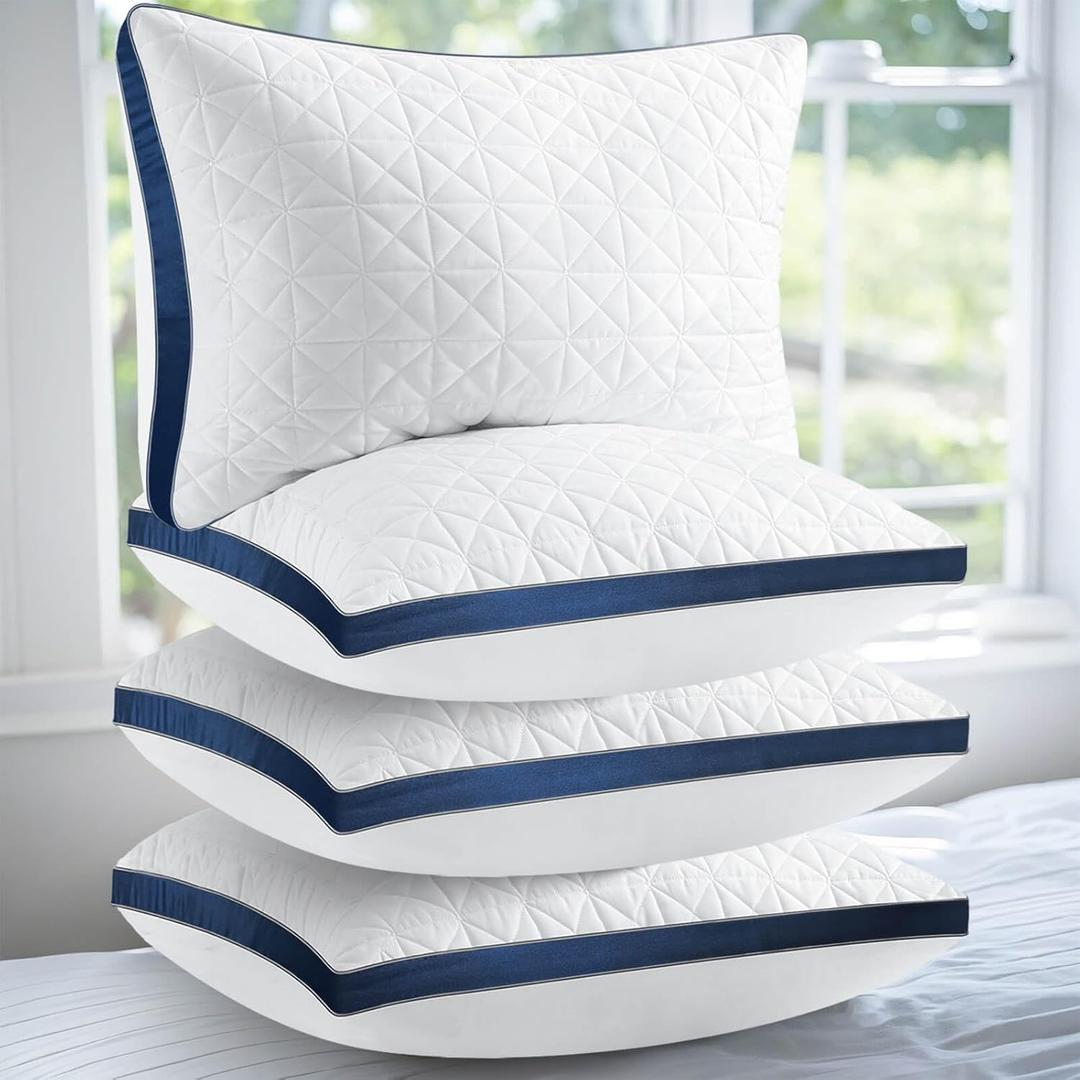 King Size Pillows Set of 4 - Cooling Hotel Luxury Bed Pillows for Sleeping 4 Pack, Supportive Breathable Down Alternative Gusseted Pillow for Side Stomach or Back Sleepers (Sapphire Blue)