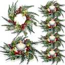 Christmas Candle Rings, Artificial Red Berries, Snowy Pine Needles Garland, Rustic Wedding Centerpiece, Christmas Table Decoration, for Front Door Pillars(12 Pcs)