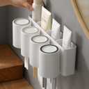 Wall-Mounted Toothbrush and Toothpaste Holder - Self-Draining Design, Easy Installation, Space-Saving, White (Quadruple - Four Normal Cups)