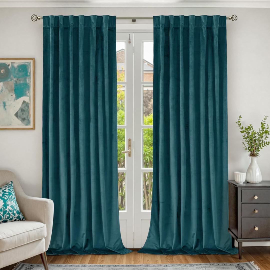 BGment Teal Velvet Curtains 84 Inch for Bedroom, Thick Thermal Insulated Room Darkening Curtains Noise Reduce Back Tab and Rod Pocket Window Panels for Living Room, Set of 2 Panels, 52 x 84 Inch