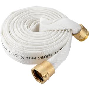 Fire Hose,1-1/2" ID X 50 FT, Single Jacket TPU, 450 PSI Burst Pressure, Industrial Fire Hose with NST/NH Brass Couplings for Indoor Use