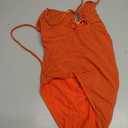 ZAFUL Women's One Piece Swimsuit Ribbed Open Back Bathing Suit Tummy Control Scoop Neck Adjustable Straps High Cut Swimwear (Medium, 2-neo Orange)