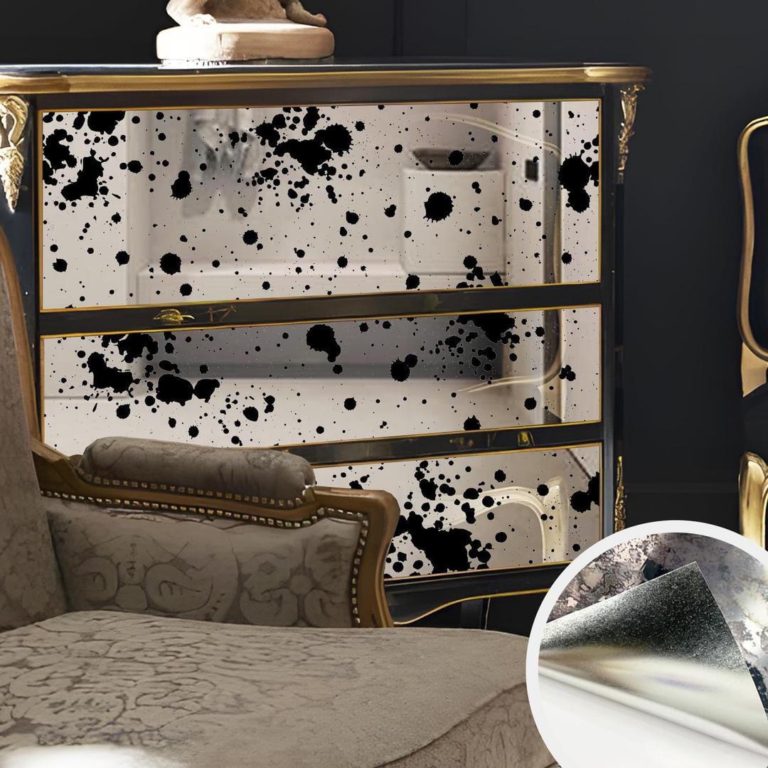 LiveInUrban Vintage Foxed Silver Paint Spots Antique Chrome Reflective Style Wallpaper, Grunge Peel and Stick Contact Paper for Wall Furniture Vanity Dresser Home Decor, 15.35"x39.37"