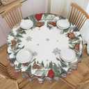 Snow Round Tablecloth 60 Inch Polyester Washable Table Cover Home Decor for Kitchen Dining Party Picnic
