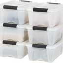 IRIS USA 13 QT Plastic Storage Box with Lid and Latches - 6 Pack - BPA-Free, Discreet Organizing Solution, Durable Nestable Stackable Containers, Secure Pull Handle - Pearl