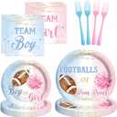 Football or Pom Poms Gender Reveal Decorations Tableware Set, Baby Gender Reveal Party Supplies with Touchdown Boy or Girl Plates, Napkins, Forks, Serves 24 Guests