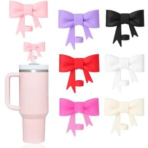 GAISHION 7 pcs Lovely Bow Straw Covers Cap Toppers Compatible with Stanley 40/30 oz Tumbler Cups,Reusable Cute Silicone Straw Lids Tips Protectors for 0.4 in/10mm Stanley Cups Straws Accessories