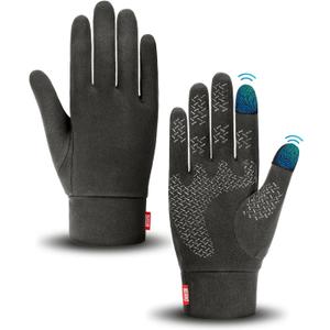 Aegend Lightweight Winter Gloves for Men Women, Warm Running Gloves Touchscreen Thermal Glove Liners for Cold Weather Driving, Cycling & Hiking, Non-Slip, Elastic Cuff, Stretchy, Durable (Large, Deep Gray)