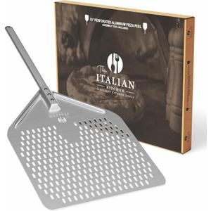 Perforated Pizza Peel 13"W x 16.7"L  Professional Restaurant Grade Large Metal Pizza Peel  27.3" Long Handle Aluminum Turning Peel  Commercial Pizza Paddle