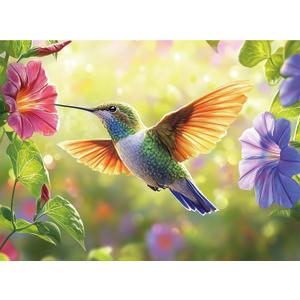 300 Pieces Puzzle for Adults, Spring Hummingbird Flowers Large Pieces Jigsaw Puzzle for Kids Adults, Recycled Paper, Glossy & Sturdy Pieces, Challenging Puzzle & Perfect Family Game, 20.5 x 15 in