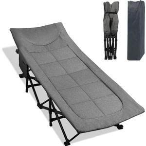Northroad Camping Cot for Adults with Cushion and Pillow, Portable Folding Bed for Sleeping, Lightweight Tent cot with Carry Bag Supports 450 lbs (Grey), Large